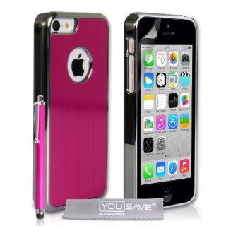 iPhone 5C Case Hot Pink / Chrome Metal Effect Hard Hybrid Cover With Stylus Pen: Cell Phones & Accessories