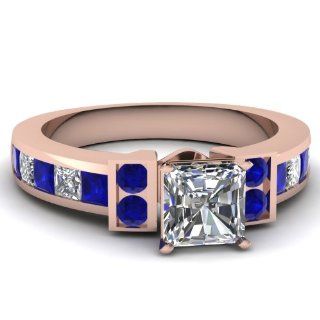 1.70 Ct Radiant Cut Diamond & Blue Sapphire Engagement Ring Channel Set VS1 14K GIA Fascinating Diamonds Jewelry