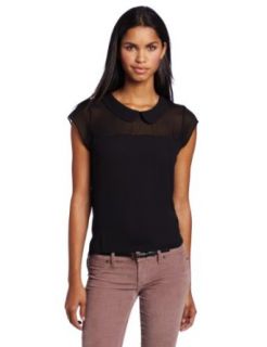 eight sixty Women's Peter Pan Collar Blouse, Black, Small at  Womens Clothing store