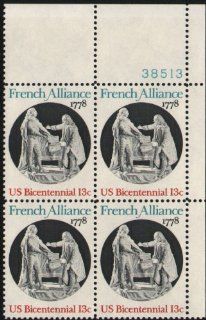 FRENCH ALLIANCE ~ KING LOUIS XVI ~ BENJAMIN FRANKLIN #1753 Plate Block of 4 x 13 US Postage Stamps 