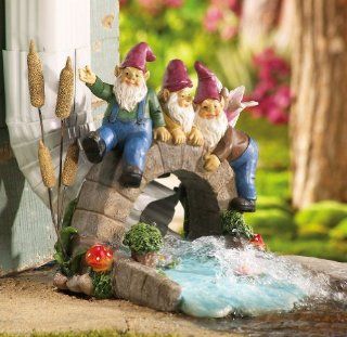 Gnomes On Bridge Gutter Downspout Splashguard By Collections Etc: Patio, Lawn & Garden
