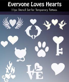 Tattoo Stencils: "Everyone Loves Hearts" 10 Tattoo Designs for Glitter Tattoos & Temporary Tattoos: Toys & Games