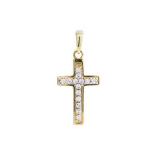 14k Yellow gold, CZ Cross shape Fancy pendant (F Color, VVS Clarity): Necklaces: Jewelry