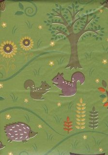 Vinyl Tablecloth with Flannel Back 52" X 90" Oblong Woodland Animal Owl Squirrel Etc (Green) : Everything Else