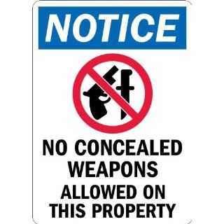 SmartSign Plastic Sign, Legend "Notice: No Concealed Weapons Allowed on Property" with Graphic, 10" high x 7" wide, Black/Blue/Red on White: Industrial Warning Signs: Industrial & Scientific