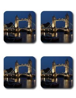 Tower Bridge At Night Image Square High Quality Lightweight Rubber Kitchen   Drink   Beverage Coasters   Set Of 4: Kitchen & Dining