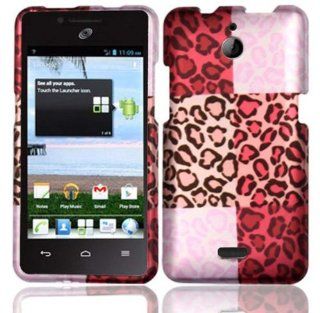 Huawei Ascend Plus H881c (StraightTalk) 2 Piece Snap On Rubberized Hard Plastic Image Case Cover, Black/White Cheetah Spot Pattern Pink Hue Squares Cover + LCD Clear Screen Saver Protector: Cell Phones & Accessories