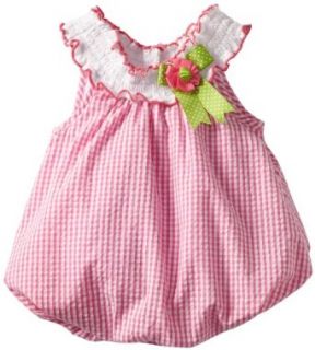 Rare Editions Baby Baby Girls Newborn Check Seersucker Romper, Pink, 6 Months: Infant And Toddler Rompers: Clothing