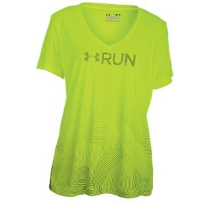 Under Armour Heatgear Graphic Running T Shirt   Womens   Running   Clothing   Carbon Heather/High Vis Yellow