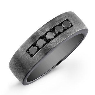 Victoria Kay Sterling Silver with Black Rhodium Men's 5 Stone Black Diamond Ring (3/4cttw): Jewelry