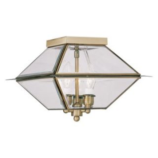 Livex Westover 2185 01 3 Light Outdoor Ceiling Mount in Antique Brass   Ceiling Lights