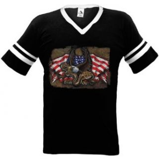 Don't Tread On Me Mens Ringer T shirt, U.S.A. Flag Eagle Snake Tattoo Style Design Mens V neck Shirt: Clothing