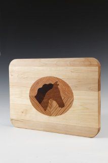 Cutting Board Inlaid with Horse Head Design: Kitchen & Dining