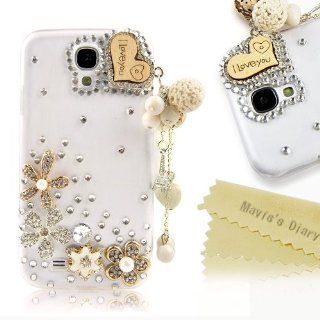 Mavis's Diary 3D Bling Diamond Love Heart Lanyards Pendant Protective Shell Crystal Case Cover for Samsung Galaxy S4 IV i9500 9505 M919 with Soft Cleaning Cloth + Screen Protector: Cell Phones & Accessories