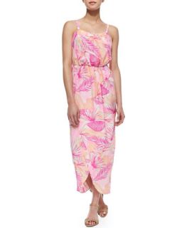 Womens Palm Print Silk Tulip Maxi Dress, Pink   Amanda Uprichard   Pink ptrn