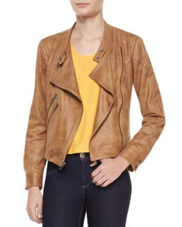 Womens Morgan Draped Faux Leather Jacket   Waverly Grey   Caramel (10)