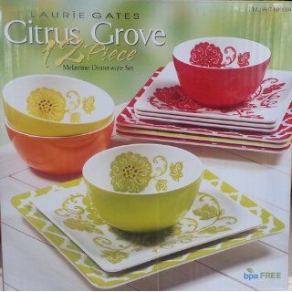 Laurie Gates: Citrus Grove   12 Piece Melamine Dinnerware Set: Outdoor Plates: Kitchen & Dining