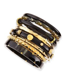 Hazina Dark Horn Bangles, Set of 8   Ashley Pittman   Dark horn