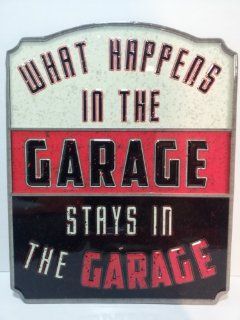What Happens in the GARAGE Stays in the GARAGE Embossed Tin Sign Chevrolet Ford MAN CAVE Father's Day Gift   Gifts For Men  