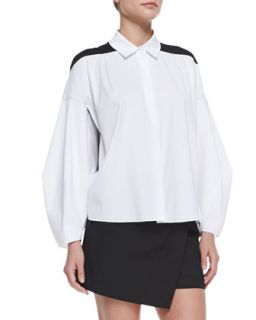Womens Poplin & Silk Combo Illusion Long Sleeve Shirt   Robert Rodriguez  