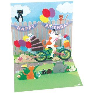 Birthday Greeting Card For Her   Cat and Cake Bike Ride Pop Up : Office Products