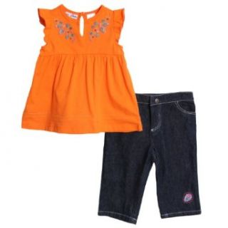 BT Kids Infant Baby Girls 2 Piece Orange Summer Top Dark Denim Jean Capri Pants: Infant And Toddler Pants Clothing Sets: Clothing