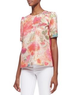 Womens haley puff sleeve floral front top, multicolor   kate spade new york  