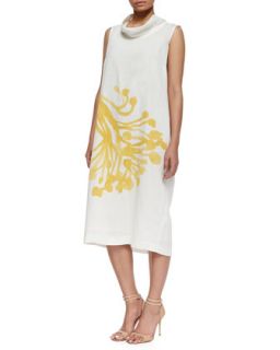 Dorare Linen Flower Print Dress, Womens   Marina Rinaldi   White (14W)