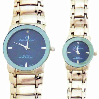 Charles Raymond His & Hers Designer Watches Silver Bracelet, Blue Face Watch Set: Watches