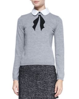 Womens Ribbon Bow Knit Sweater, Grey   Alice + Olivia   Gray/Black (MEDIUM)