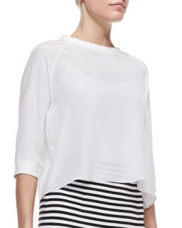 Womens Silk 3/4 Sleeve Sweatshirt   Tibi   White (LARGE)