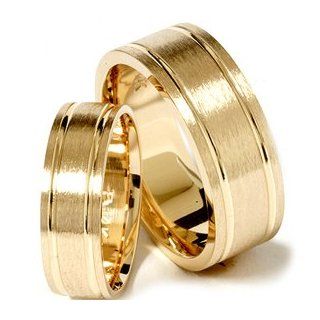 Matching His Hers 14K Yellow Gold Wedding Ring Band Set: Jewelry