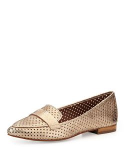 Perforated Metallic Leather Loafer, Gold   Donald J Pliner   Gold (37.5B/7.5B)