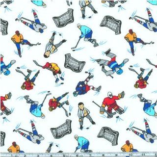 44'' Wide Flannel Hockey Players White Fabric By The Yard: