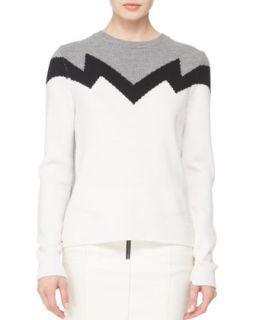 Womens Daniel Zigzag Knit Sweater   A.L.C.   White/Grey/Black (LARGE)