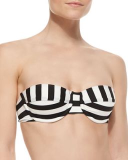 Womens Cabana Stripe Underwire Bandeau Bikini Top   Ella Moss Swim   Black