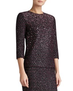 Womens Multi Texture Knit Sleeve Top with Sequins   St. John Collection  