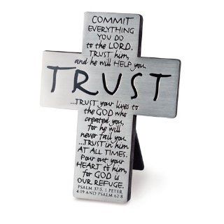 LCP Silver Metal Inspirational Trust Scripture Cross Trust In Him At All Times   Decorative Plaques
