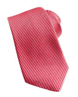 Mens Narrow Rep Striped Silk Tie, Red   Isaia   Red