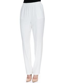 Womens Relaxed Fit Silk Pants, White   White (X LARGE 16)