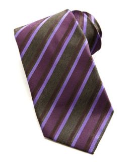 Mens Double Rep Striped Silk Tie, Purple   Isaia   Purple