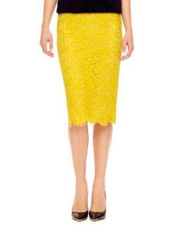Womens Floral Lace Pencil Skirt   Chartreuse/Nude (4)