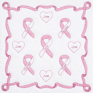 Stamped White Wall Or Lap Quilt 36inx36in ribbon