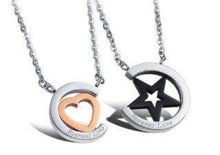 Happy Jewelry His & Hers Matching Set Titanium Couple Pendant Necklace Korean Love Style with a Gift Box and a Nice Small Gift (One Pair) Jewelry