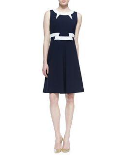 Womens Sleeveless Colorblock A Line Dress, Navy/White   Magaschoni  