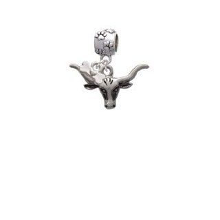 Silver Longhorn Paw Print Charm Dangle Bead with Dog Bone: Delight & Co.: Jewelry