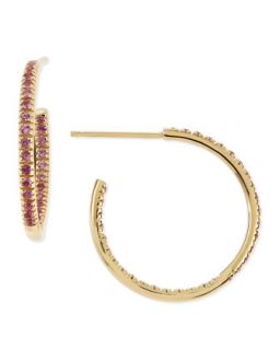Small Yellow Gold Pink Sapphire Hoop Earrings   Sydney Evan   Gold