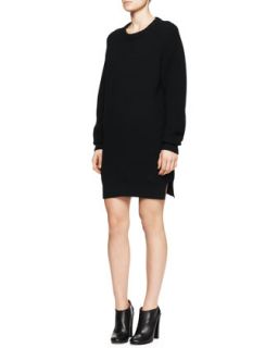 Womens Long Sleeve Mixed Knit Sweater Dress   Proenza Schouler   Black (X 