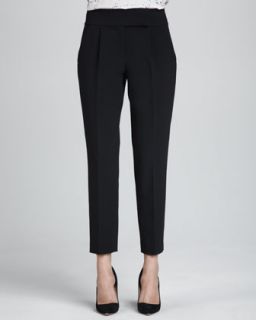 Womens Structured Straight Leg Cropped Trousers   Rebecca Taylor   Black (6)