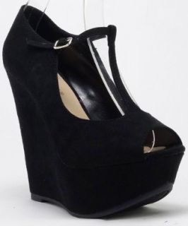 Breckelle Cece 02 Peep Toe T Strap Mary Jane Platform Wedge BLACK (11): Pumps Shoes: Shoes